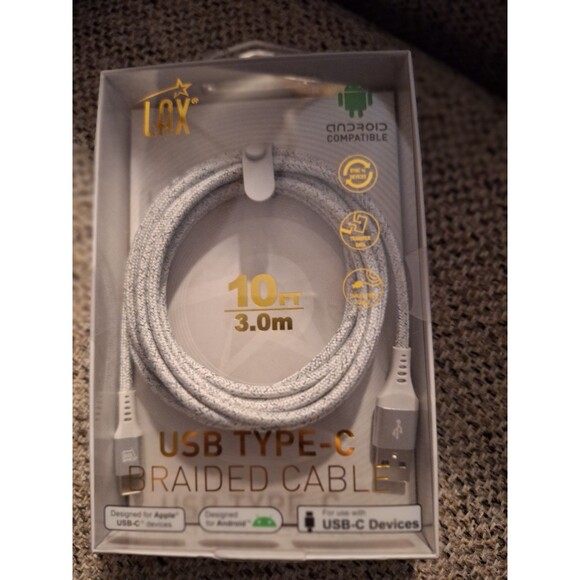 NEW‎ LAX 10ft USB Type-C Braided Charge/Sync Cable - Picture 4 of 11